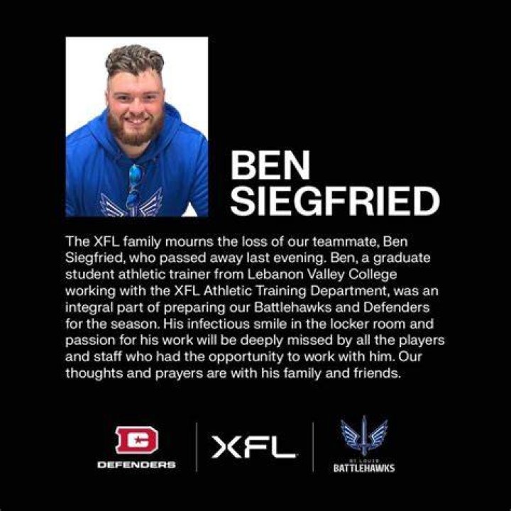 Battlehawks Trainer Ben Siegfried Dies at Hotel Venture jolt