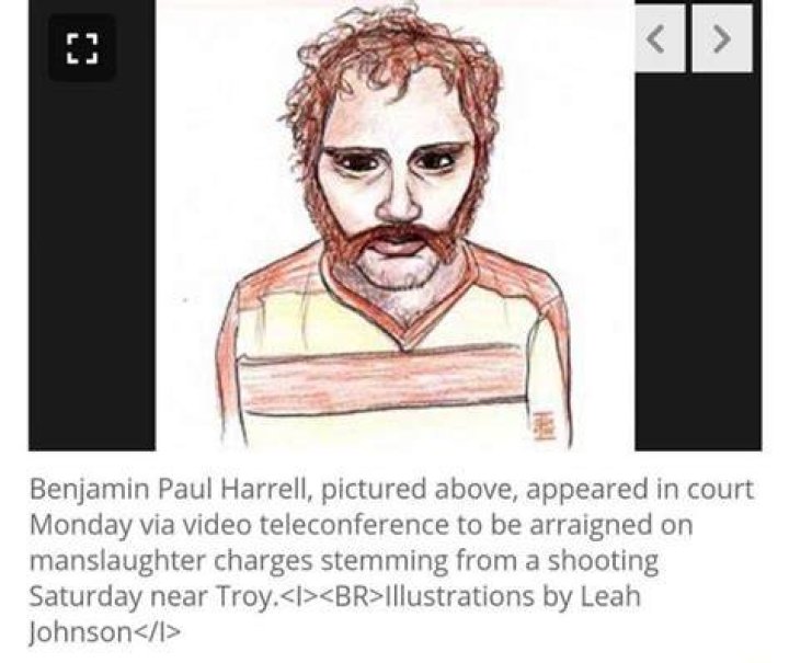 Benjamin Paul Harrell, pictured above, appeared in court Monday via