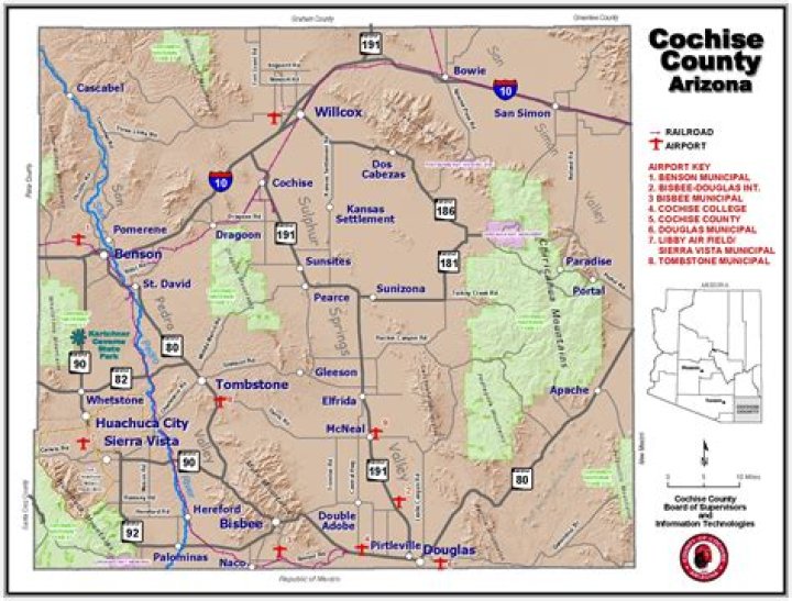 Cochise County free map, free blank map, free outline map, free base
