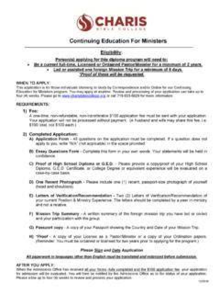 Continuing Education for Ministers Charis Bible College UK