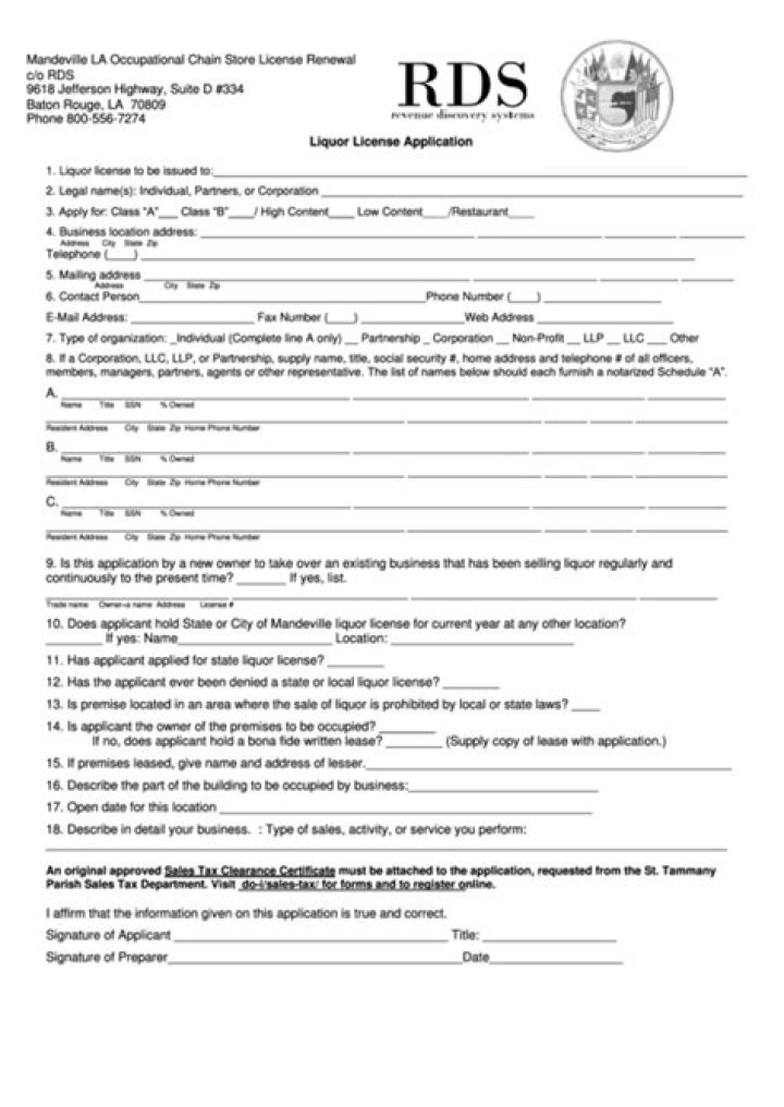 Liquor License Application Form Printable Pdf Download