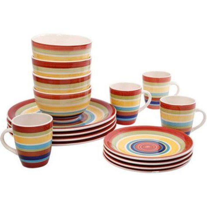 Mainstays Sonoma Stripes 16-Piece Dinnerware Set, Multi-Color
